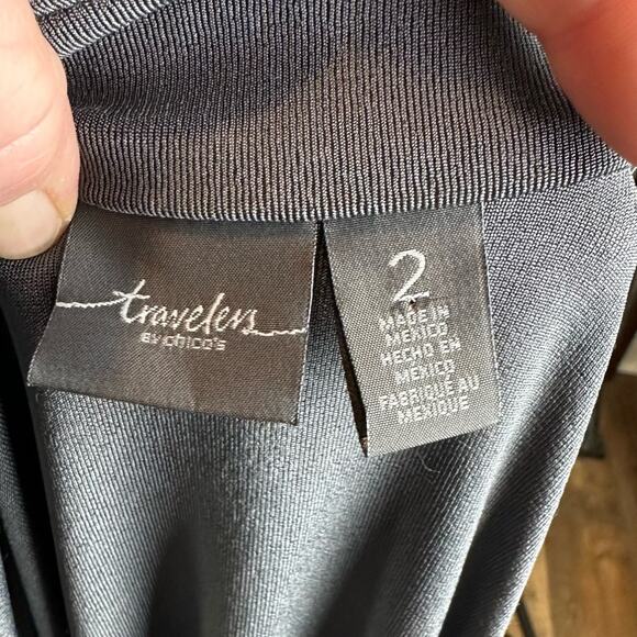 Chico's Travelers Slinky Knit Cardigan Top Jacket Grey Sz 2 Asymmetrical Hem - Picture 6 of 10